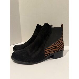 Lane Bryant Black Zebra Print Ankle Boots Side Zip Elastic Block Heel Size 11W